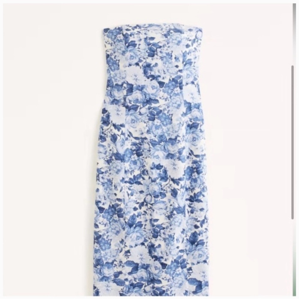 Abercrombie linen strapless blue floral midi dress